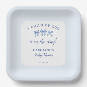 Coquette Blue Bows Christian Child of God Boy Paper Plate