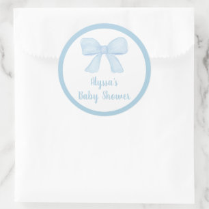 Coquette Blue Boy Bow Baby Shower Classic Round Sticker