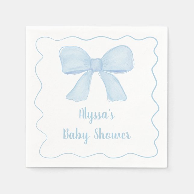Coquette Blue Boy Bow Baby Shower Napkin (Front)