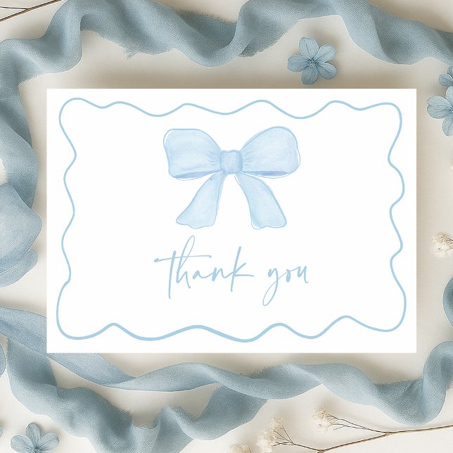 Coquette Blue Boy Bow Baby Shower Thank You Card (Creator Uploaded)