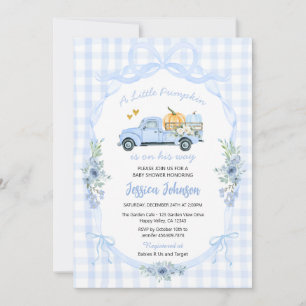 Coquette Blue Pumpkin Truck Boy Baby Shower Invitation
