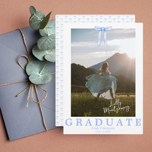 Coquette Blue Ribbon Photo Graduation Announcement