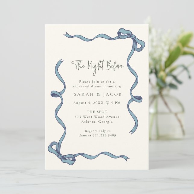 Coquette Blue The Night Before Rehearsal Dinner Invitation (Standing Front)