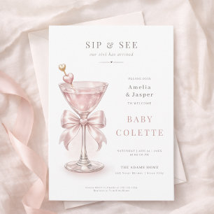 Coquette Blush Pink Baby Girl Sip and See  Invitation