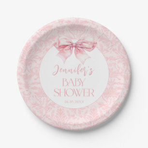 Coquette Blush Pink Bow Baby Girl Shower Paper Plate