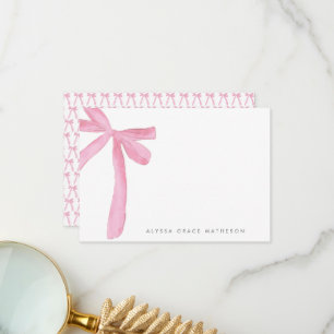 Coquette Blush Pink Bow Personalised Name Thank You Card