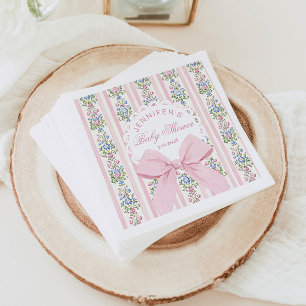 Coquette Blush Pink Bow Rose Baby Shower Napkin