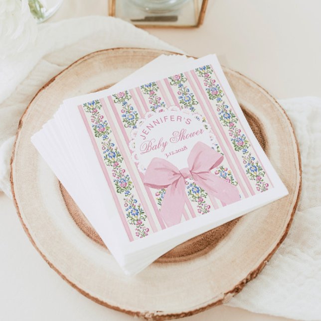 Coquette Blush Pink Bow Rose Baby Shower Napkin (Creator Uploaded)