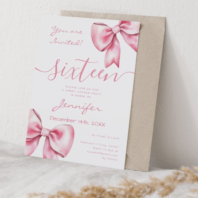 Coquette Blush Pink Bow Sweet 16 Birthday Invitation (Coquette Blush Pink Bow Sweet 16 Birthday Invitation)
