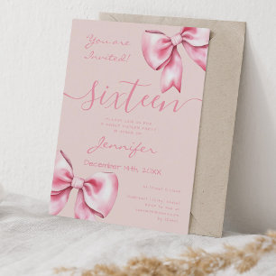 Coquette Blush Pink Bow Sweet 16 Birthday Rose Invitation