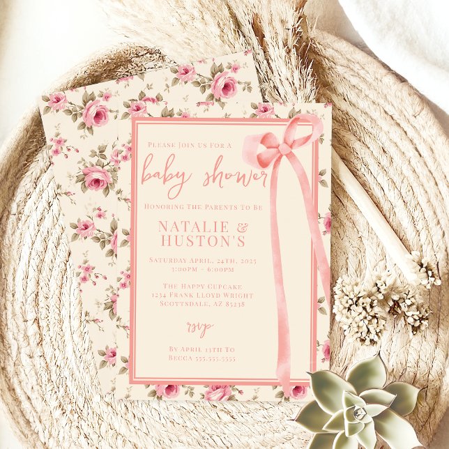 Coquette Blush Pink Bow Whimsical Cute Baby Shower Invitation (Creator Uploaded)
