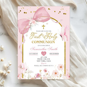 Coquette Blush Pink Butterfly First Holy Communion Invitation