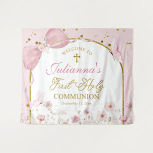 Coquette Blush Pink Butterfly First Holy Communion Tapestry