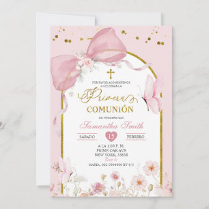 Coquette Blush Pink Butterfly Primera Communion Invitation