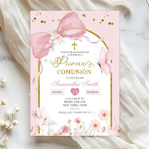 Coquette Blush Pink Butterfly Primera Communion Invitation