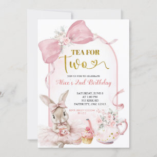 Coquette Blush Pink Floral Bow Bunny Tea Party In Invitation