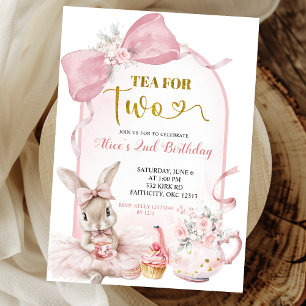 Coquette Blush Pink Floral Bow Bunny Tea Party In Invitation