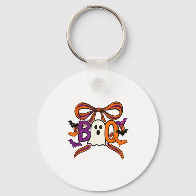Coquette Boo Ghost Bow Cute Spooky Funny Halloween Key Ring (Front)