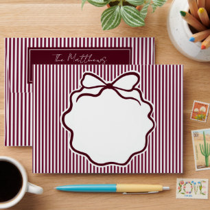 Coquette Bordeaux Burgundy Striped Bow Christmas Envelope