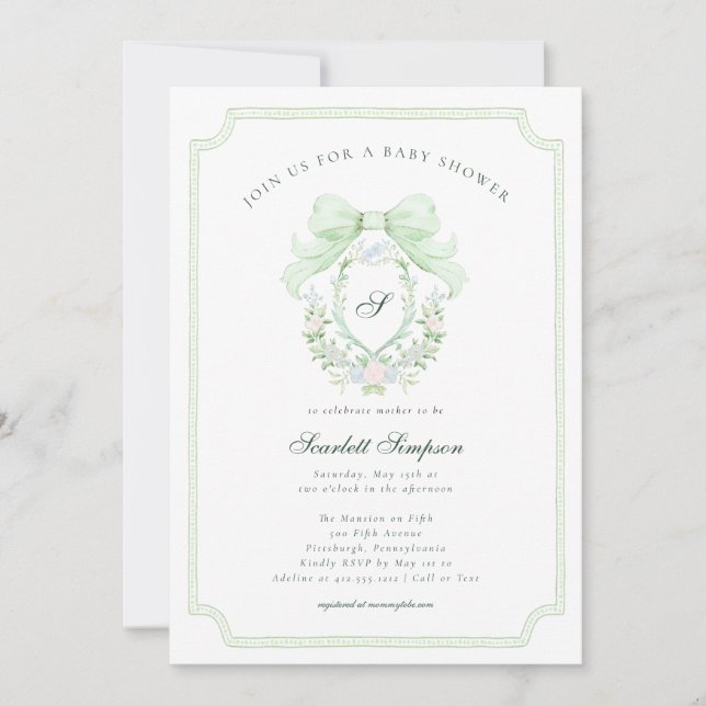 Coquette Botanical Crest Elegant Shower Invitatio  Invitation (Front)