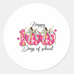 Coquette Bow 100 Days Of School Apples Pencil Girl Classic Round Sticker