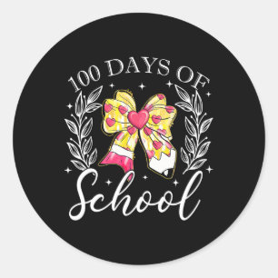 Coquette Bow 100 Days Of School Pencil Bow Teacher Classic Round Sticker