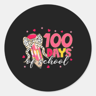 Coquette Bow 100 Days Of School Pencil Girls Kids  Classic Round Sticker