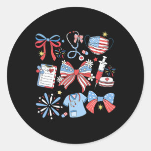 Coquette Bow 4th July Nurse Icu Nurse Crna Surgica Classic Round Sticker