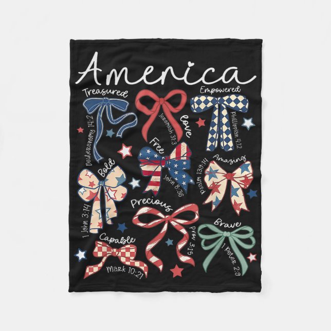 Coquette Bow 4th Of July Christian Jesus Independe Fleece Blanket (Front)