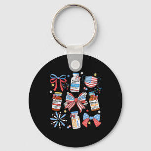 Coquette Bow 4th Of July Nurse Girly Pharmacy Icu  Key Ring