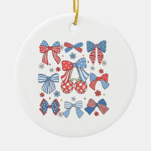 Coquette Bow 4th Of July USA American Patriotic Ceramic Tree Decoration