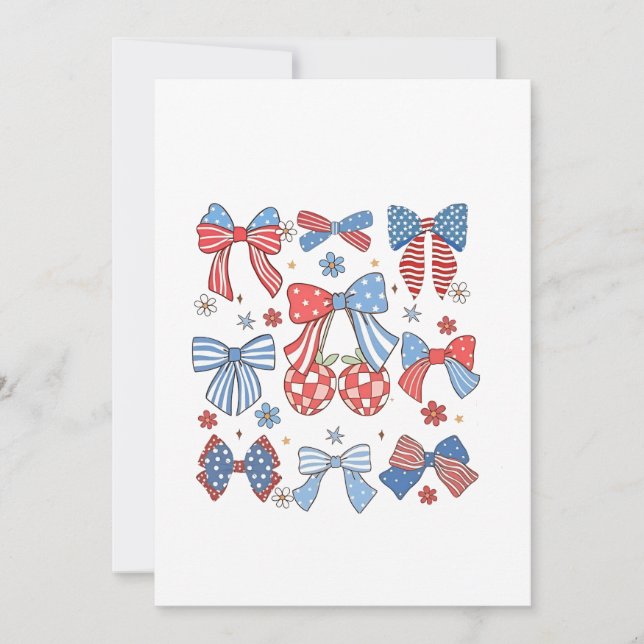 Coquette Bow 4th Of July USA American Patriotic  Holiday Card (Front)