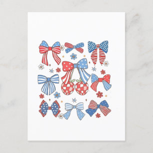 Coquette Bow 4th Of July USA American Patriotic Invitation Postcard