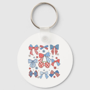 Coquette Bow 4th Of July USA American Patriotic Key Ring