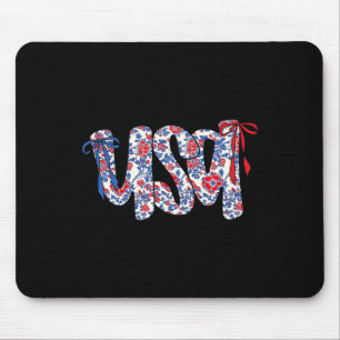 Coquette Bow 4th Of July Usa Floral Usa For Women Mouse Mat
