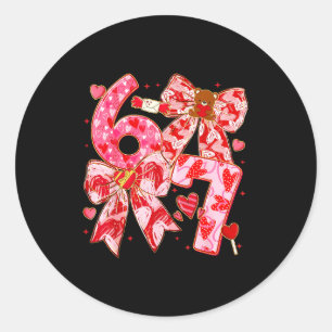 Coquette Bow 6 7 Hearts Six Seven Valentines Day W Classic Round Sticker