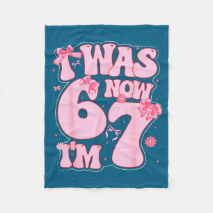 Coquette Bow 7th Birthday Girl I Was 6 Now I'm 7 Y Fleece Blanket