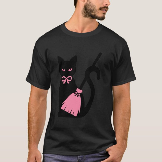 Coquette Bow aesthetic Halloween Bow Black Cat Bro T-Shirt (Front)