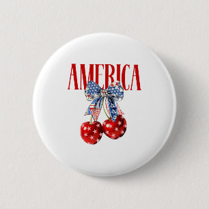 Coquette Bow America Cherry Us Flag 4th Of July Pa 6 Cm Round Badge