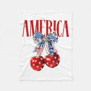 Coquette Bow America Cherry Us Flag 4th Of July Pa Fleece Blanket