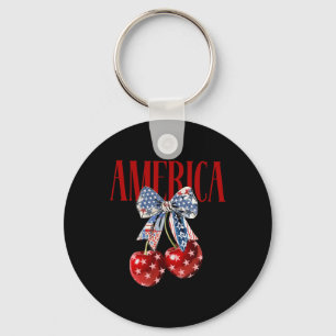 Coquette Bow America Cherry Us Flag 4th Of July Pa Key Ring
