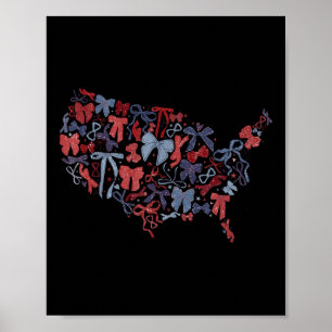 Coquette Bow America Map 4th Of July Independence Poster