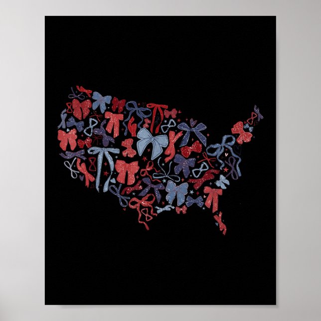 Coquette Bow America Map 4th Of July Independence  Poster (Front)