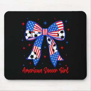 Coquette Bow American Flag Soccer 4th of July Mouse Mat