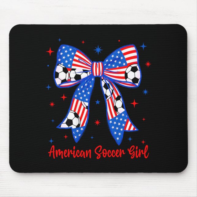 Coquette Bow American Flag Soccer 4th of July Mouse Mat (Front)