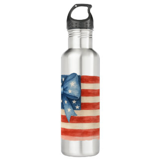 Coquette Bow American Flag Watercolor 4th of July 710 Ml Water Bottle