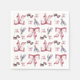 Coquette Bow and Floral Print - Soft Pink Napkin