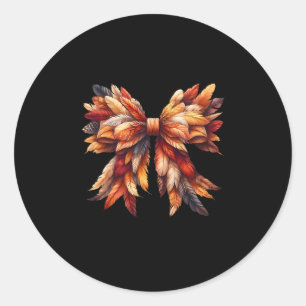 Coquette Bow Autumn Fall Y'all Leaves Thanksgiving Classic Round Sticker