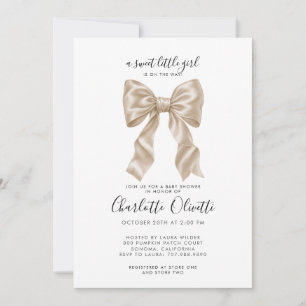 Coquette Bow Baby Shower Champagne Satin Invitation
