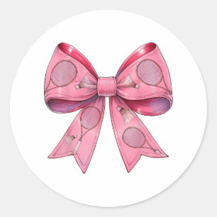 Coquette Bow Badminton Shuttle Racket Pink Ribbon  Classic Round Sticker